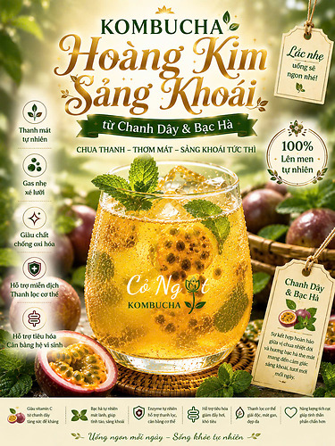 KOMBUCHA HOÀNG KIM SẢNG KHOÁI – TỪ CHANH DÂY & BẠC HÀ